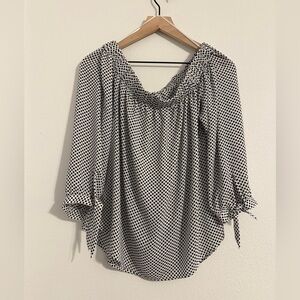 Express off the shoulders, polka dot blouse